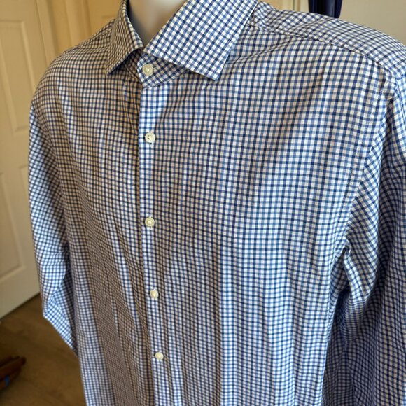 Hugo Boss Sharp Fit 16.5 16 1/2 Blue Plaid Dress Shirt 42 Men's 32/33 - Picture 3 of 11